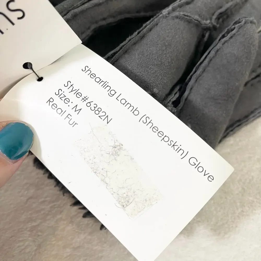 Surell Gray Shearling Lamb Sheepskin Gloves NWT size Medium